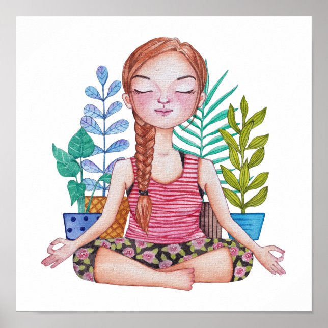 Poster Garota Meditante Com Plantas (Frente)