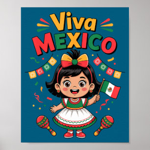 Poster garota mexicana viva mexico camisa bandeira mexica