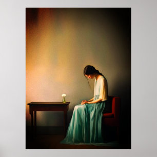 Poster Garota Minimalista com Arte de Parede de Flor – Em