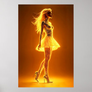 Poster Garota neon ouro em elegância brilhante