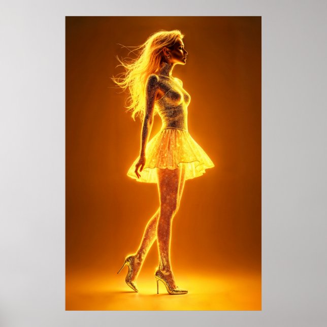 Poster Garota neon ouro em elegância brilhante (Frente)