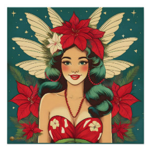 Pôster Garota Pin-Up de Natal Tropical dos Anos 50 Retrô