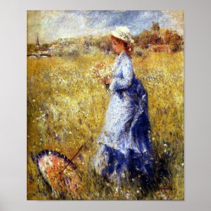 Poster Garota reunindo flores de arte por Renoir Impressã