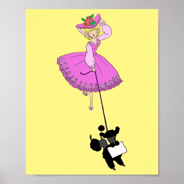 Poster Garota Rosa Rosa Vestido Preto Cartoon original (Frente)