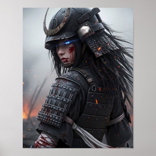 Poster Garota Samurai Cyberpunk (Frente)