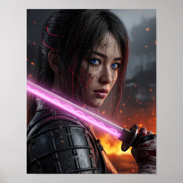 Poster Garota Samurai Cyberpunk (Frente)