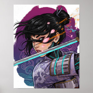 Poster Garota Samurai Cyberpunk