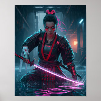 Poster Garota Samurai Cyberpunk