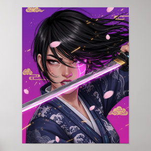 Poster Garota Samurai Cyberpunk