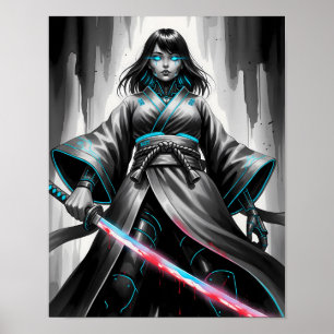 Poster Garota Samurai Cyberpunk