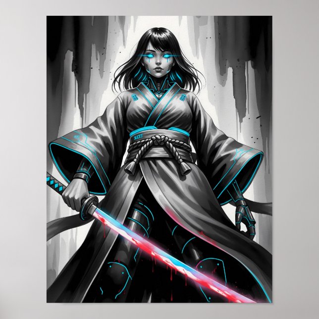 Poster Garota Samurai Cyberpunk (Frente)