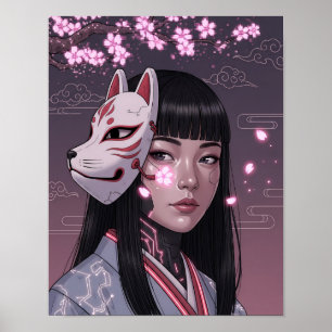 Poster Garota Samurai Cyberpunk