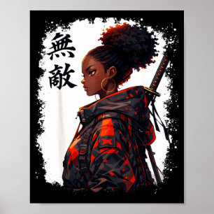 Poster garota samurai negra anime guerreira afro africana