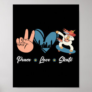 Poster Garota Skatista De Skate Coração Unicórnio Paz Amo