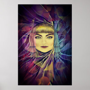 Pôster Garota Sonhadora Psicodélica - Pintura Surrealist