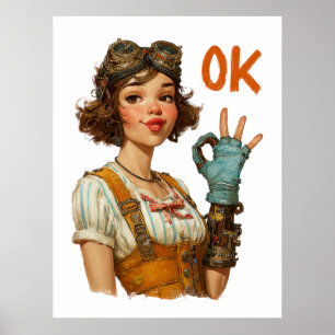 Poster Garota Steampunk Gesto OK Confidente