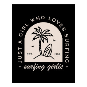 Pôster Garota surfadora surf ama aspas preto