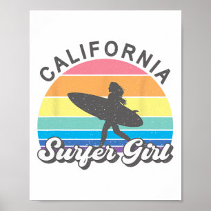 Poster Garota Surfista Califórnia Surf Praia Mulheres Cu