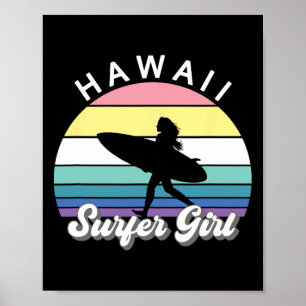 Poster Garota Surfista Havaí Vintage Surf Havaiano Surf B