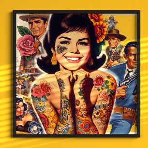 Poster Garota Tatuada ao Estilo Antigo