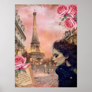 Poster Garota Victoriana Elegante E Gato Negro Em Paris