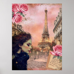 Poster Garota Victoriana Elegante E Gato Negro Em Paris