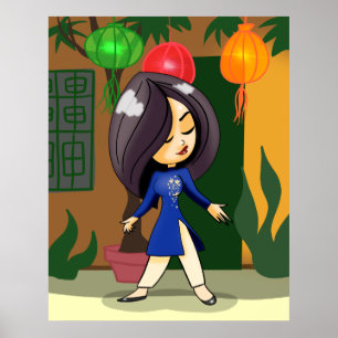 Poster Garota vietnamita em Ao Dai