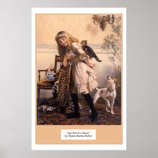Pôster Garota Vitoriana Gatinhas Cachorro "Qualquer Porto