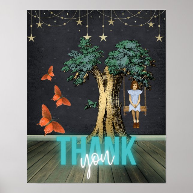 Poster Garota Whimsical Em Swing Surreal Obrigado (Frente)