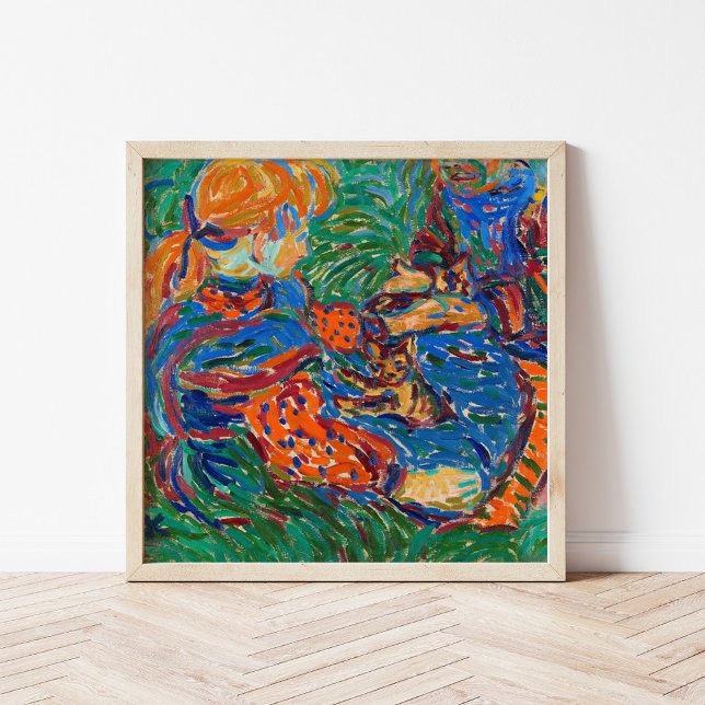 Poster Garotas Brincando com Gatos | Ernst Ludwig Kirchne (Criador carregado)