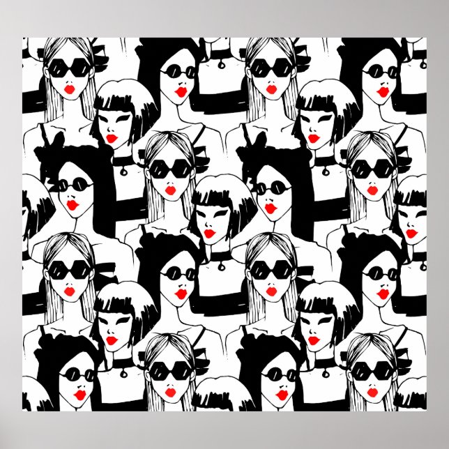 Poster Garotas da moda, modelo, óculos de sol, padrão de  (Frente)