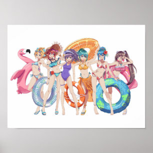 Poster Garotas de Anime na Praia no Verão em Grupo