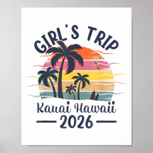 Poster Garotas Kauai Havaí Viagem à Praia Vintage