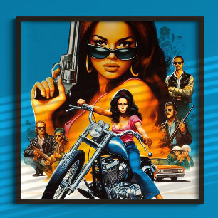 Poster Garotas Motociclistas Retrô