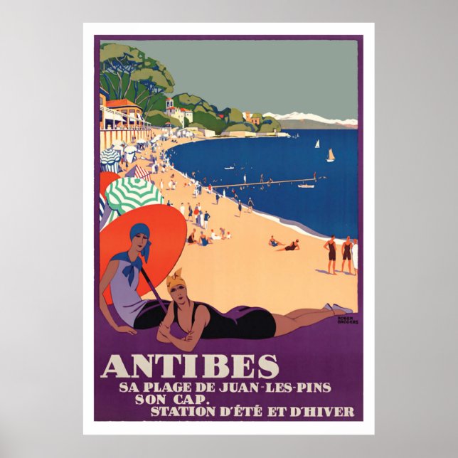 Poster Garotas na Praia de Antibes, França, Riviera Franc (Frente)