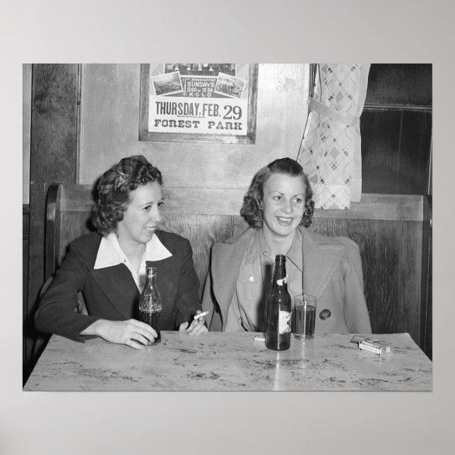 Pôster Garotas no Bar, 1940. Foto Antiga (Frente)