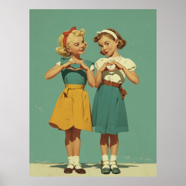 Poster Garotas Retrô Compartilhando Alegria Sincera (Frente)
