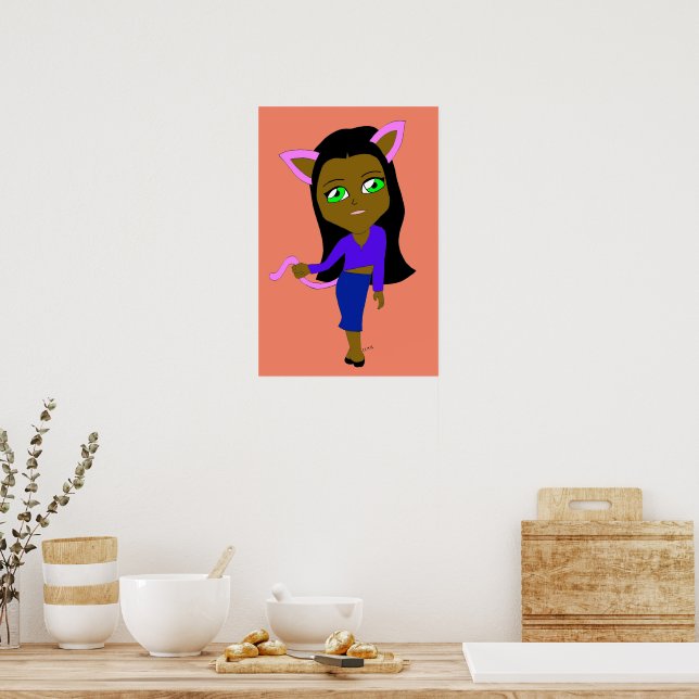 Poster garotinha gato chibi (Cozinha)