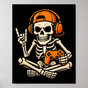 Poster Garoto Adolescente Gamer de Esqueleto de Halloween