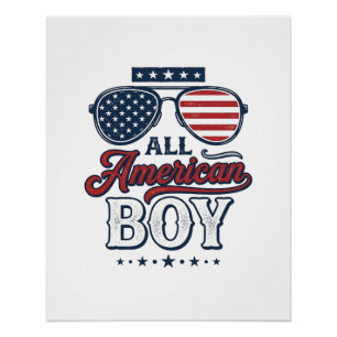 Pôster Garoto Americano Óculos de Sol Patrióticos Camisa