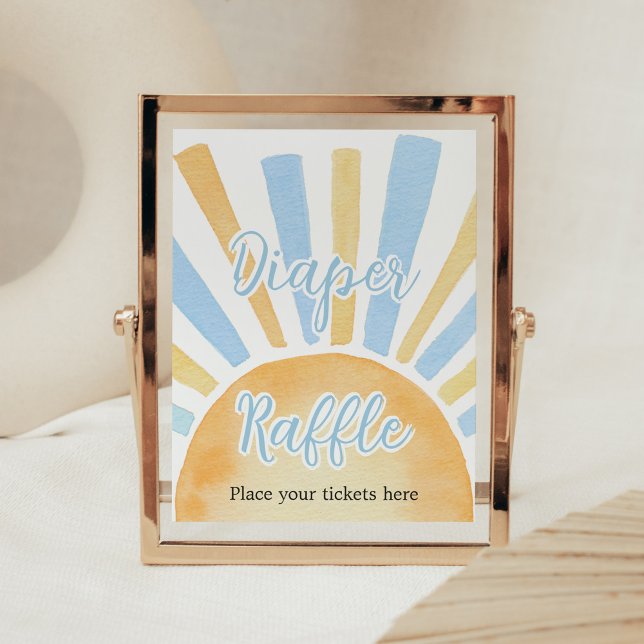 Poster Garoto Um Pequeno Raio Sol Fralda Raffle (Blue Boho Sunshine Baby Shower Diaper Raffle Sign)