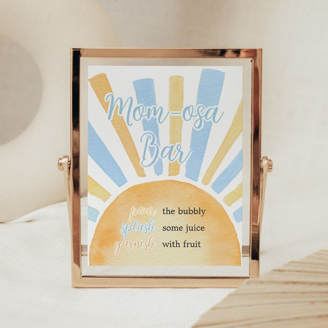 Poster Garoto Um Pequeno Raio Sol Mãe Bar Osa (Blue Boho Sunshine Baby Shower Mom Osa Bar Sign)