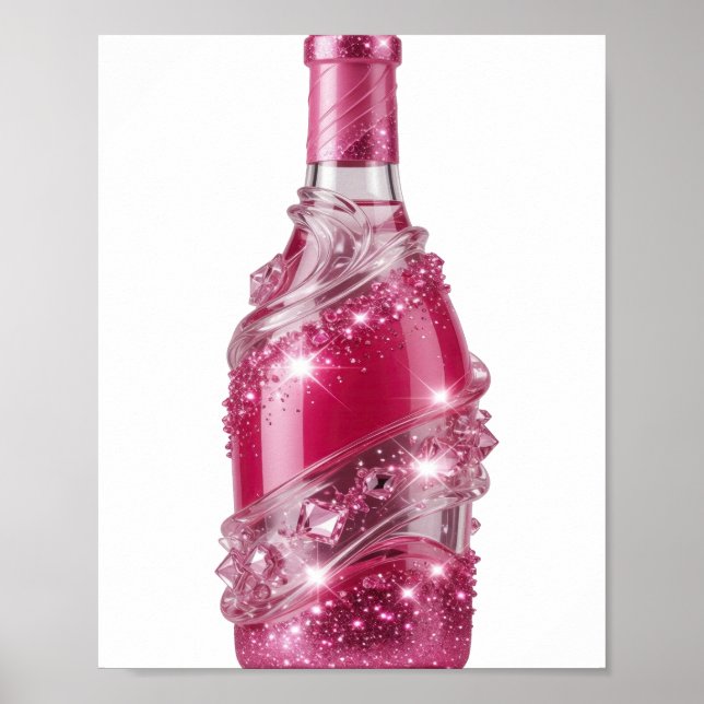 Poster Garrafa Brilhante Rosa Prata Dinâmico (Frente)