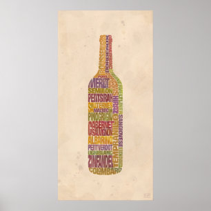Pôster Garrafa da palavra do vinho do Bordéus