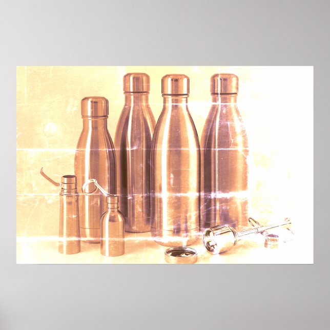 Poster Garrafa de água de aço marrom desbotada em uma par (Frente)