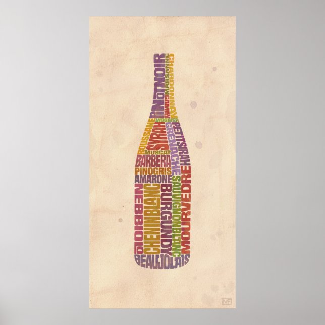 Poster Garrafa de Palavra de Vinho Borgonha (Frente)