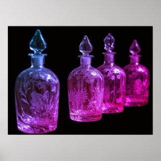 Poster Garrafa de Perfume de Vidro Riscado Retro Vermelho