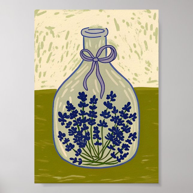 Poster Garrafa de Vidro Antiga com Lavanda Seca (Frente)
