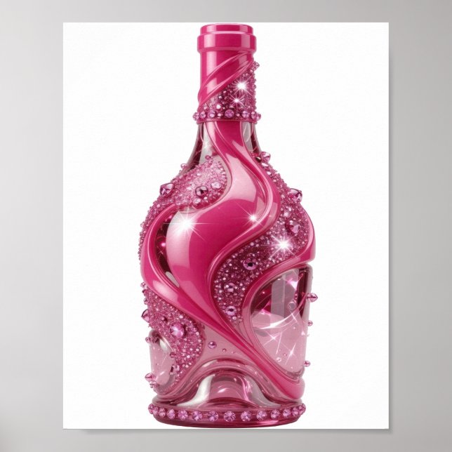 Poster Garrafa de vidro cor-de-rosa prateada dinâmica com (Frente)