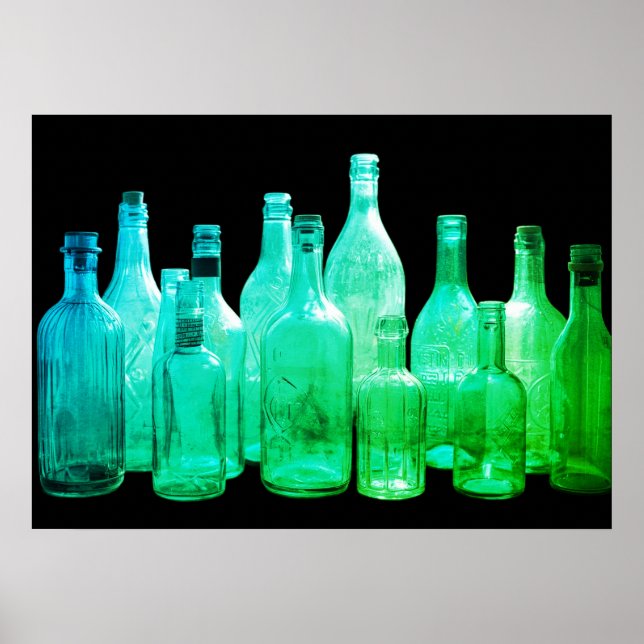 Poster Garrafa De Vidro Verde Estilo Retro Na Parede Da J (Frente)